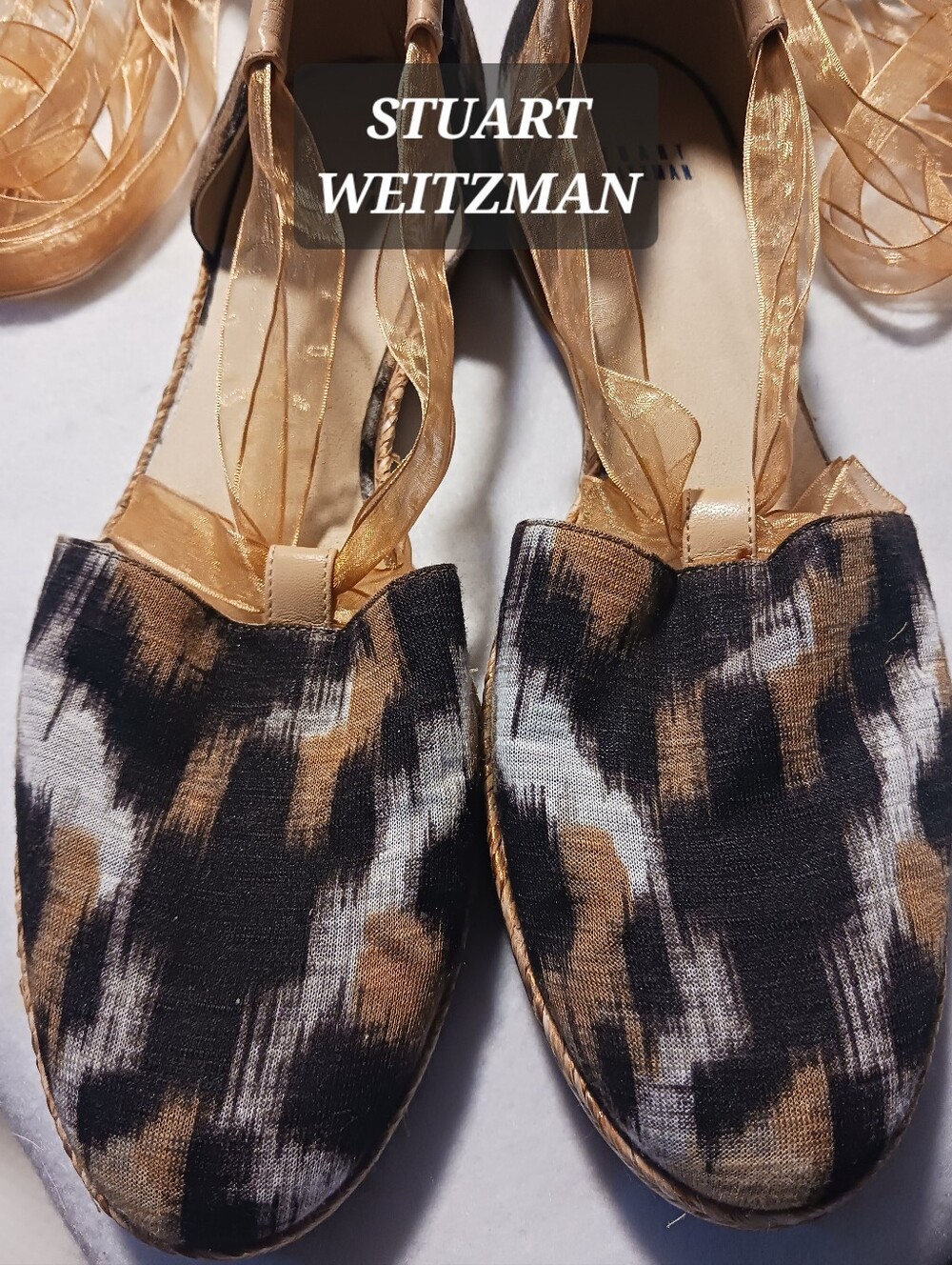 Stuart Weitzman Espadrille Flats Shoes Animal Print Womens Size 11